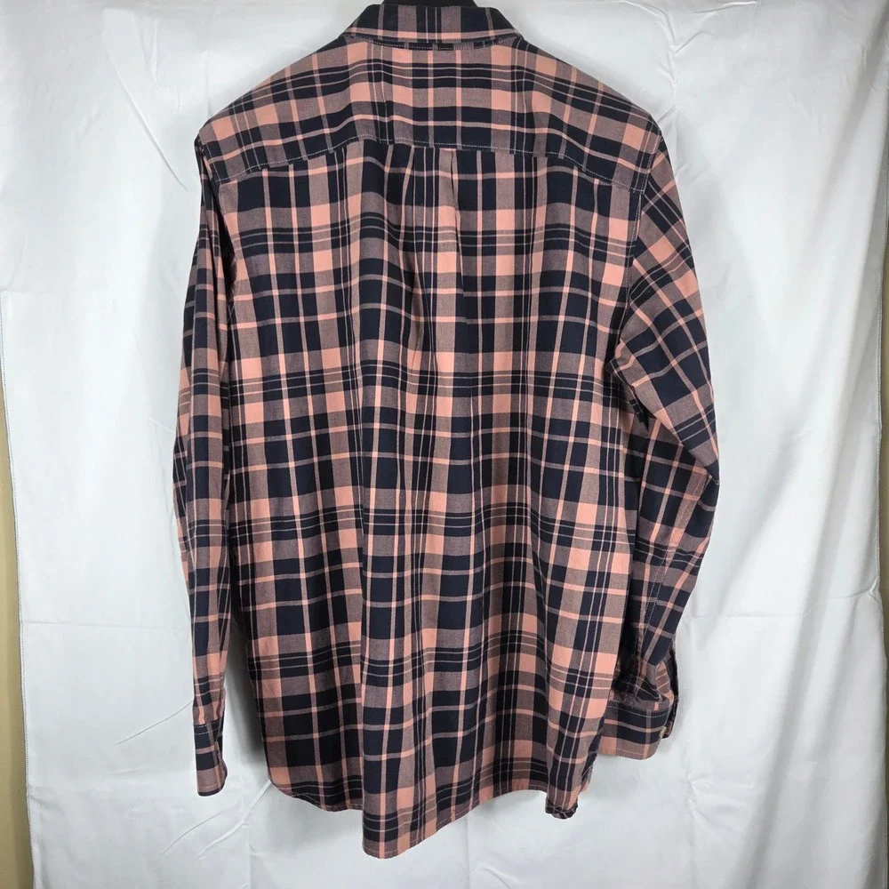 The North Face Mens XL Plaid Button Down Shirt Navy Peach Long Sleeve
